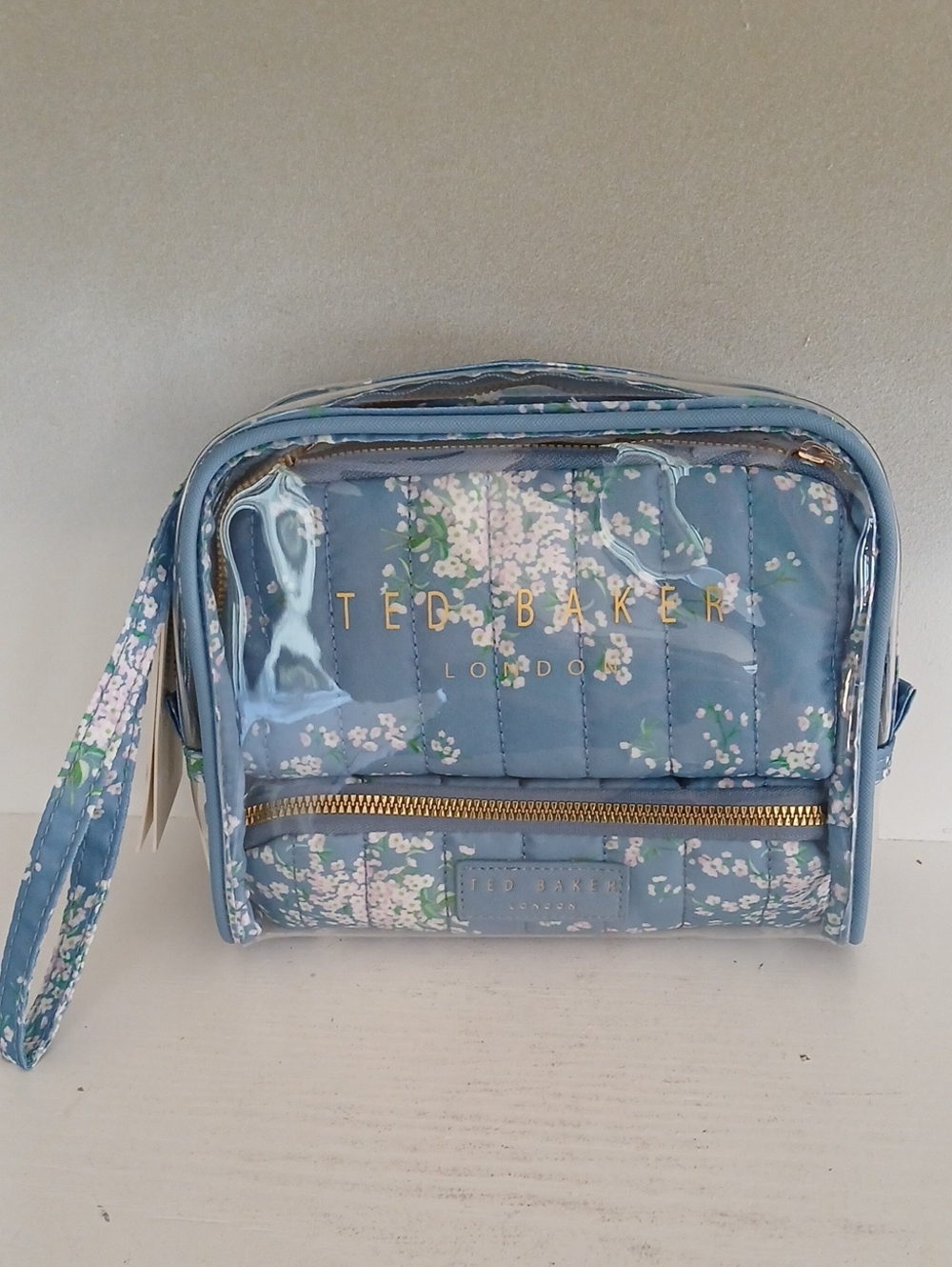 Ted Baker Light Blue Floral Quilted Cosmetic Pouch Set Of 3